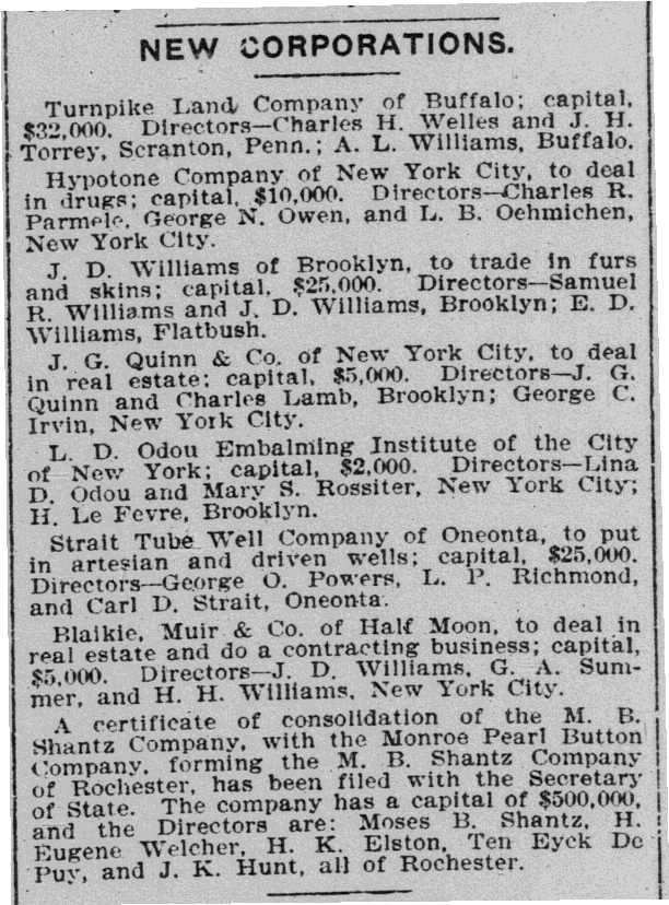 Corporate Announcement of Lina Odou's school. <i>New York Times</i> February 8, 1901