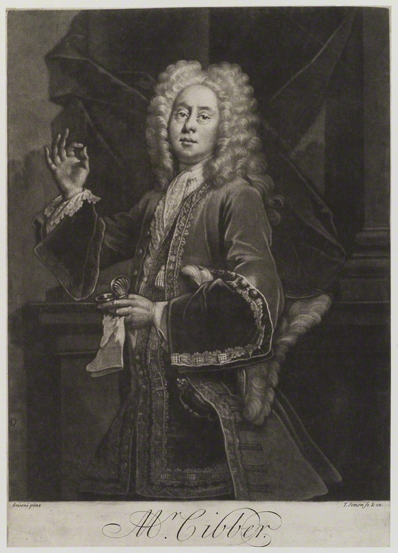 Colley Cibber, by and published by John Simon, after Giuseppe Grisoni, mezzotint, circa 1700-1725
