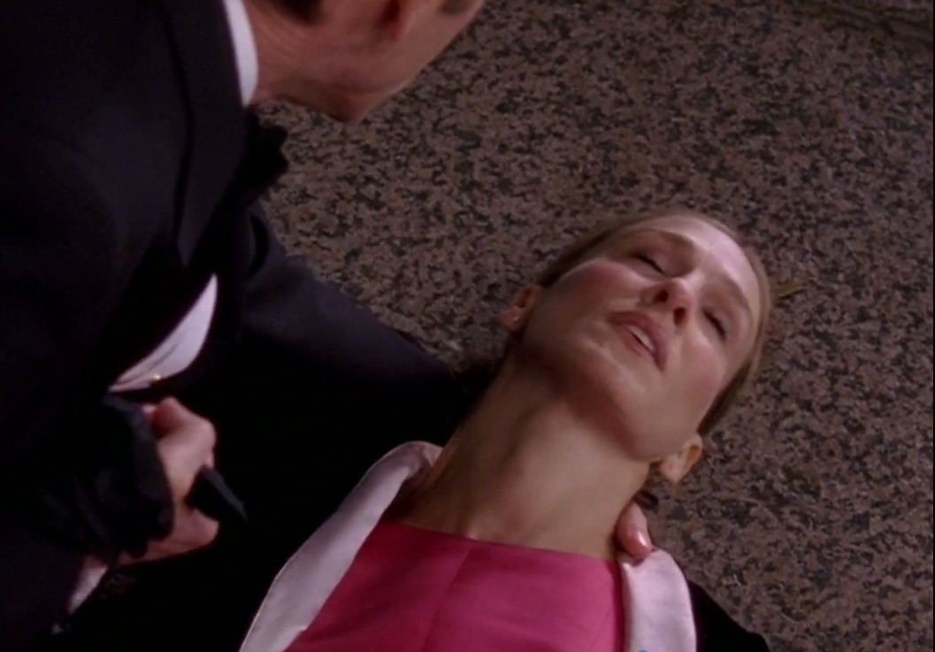 Carrie faints (screencap by author)
