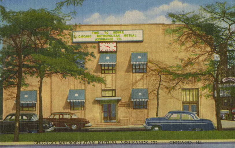 Postcard showing the exterior of the Chicago Metropolitan Mutual Assurance Company.