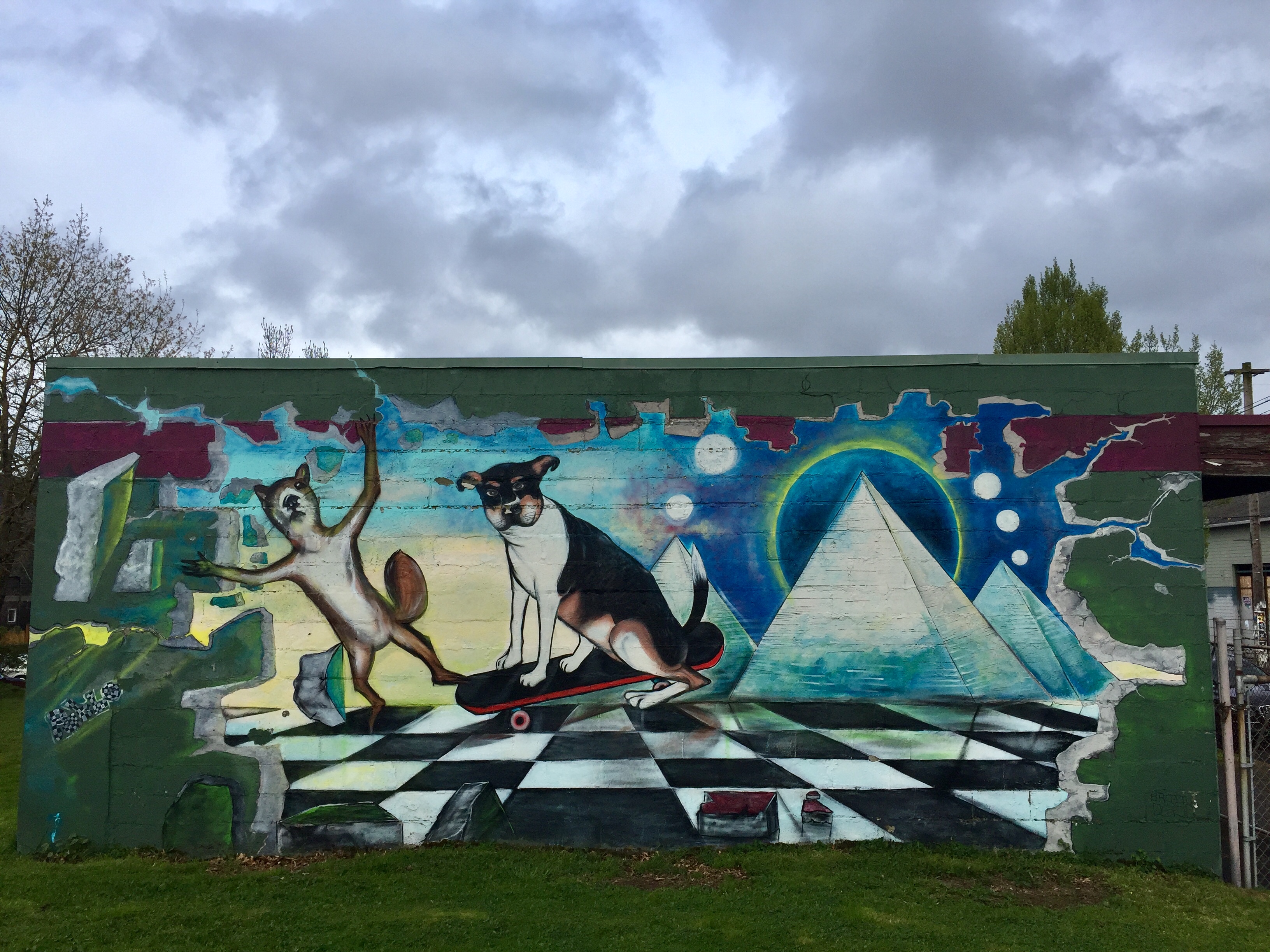 Skateboarding Dog and Squirrel Mural, Portland, OR