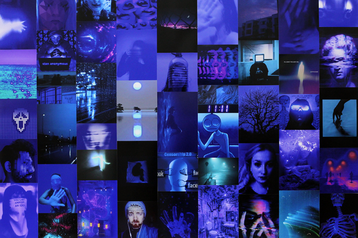 a grid of blue-toned spooky images